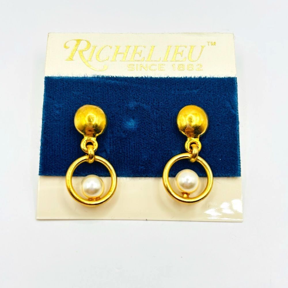 Vintage Dangle Earrings Richelieu Gold Pearl Drop Earrings